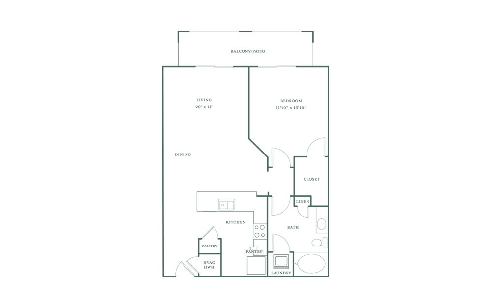 Dartmouth - 1 bedroom floorplan layout with 1 bath and 850 square feet.