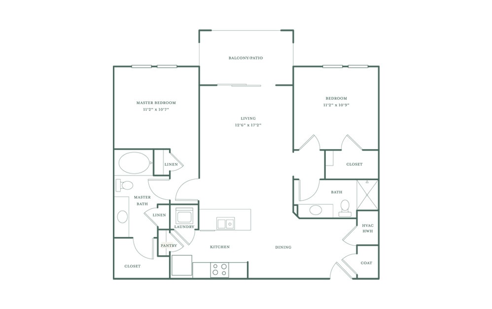 Forsyth - 2 bedroom floorplan layout with 2 baths and 1060 square feet.