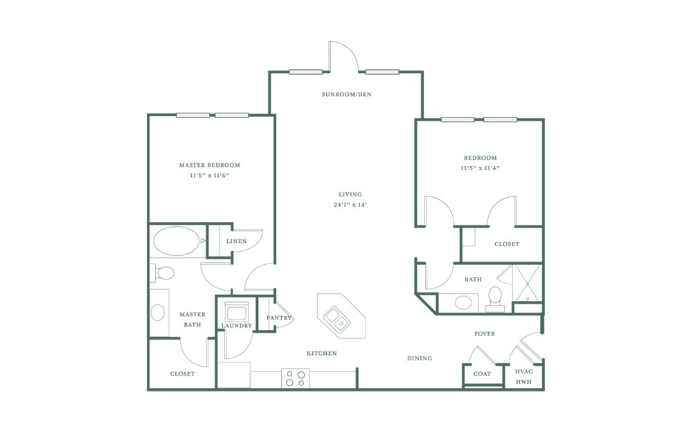 Granville - 2 bedroom floorplan layout with 2 baths and 1231 square feet.