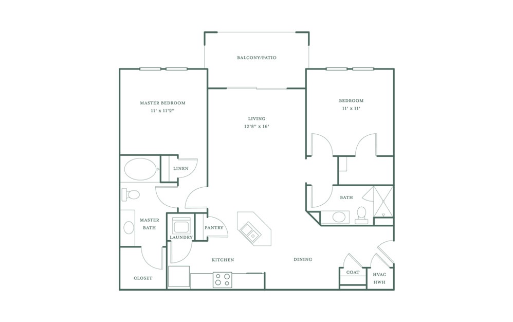 Marlowe - 2 bedroom floorplan layout with 2 baths and 1060 to 1115 square feet.