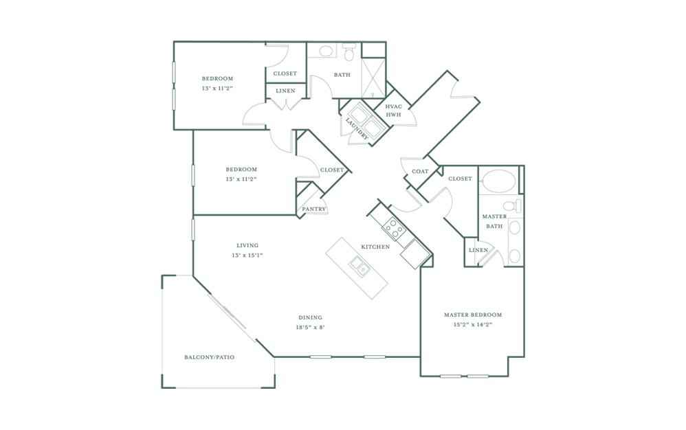 Williamsborough - 3 bedroom floorplan layout with 2 baths and 1594 square feet.
