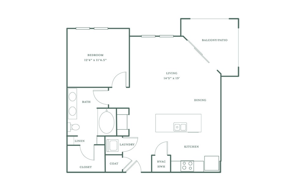 Yadkin - 1 bedroom floorplan layout with 1 bath and 789 square feet.